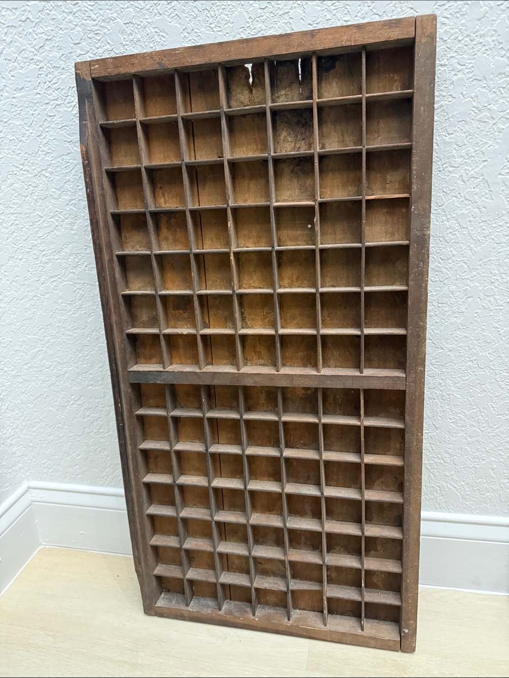 Vintage Wooden Printers Tray Wall Display Shelf - Brown